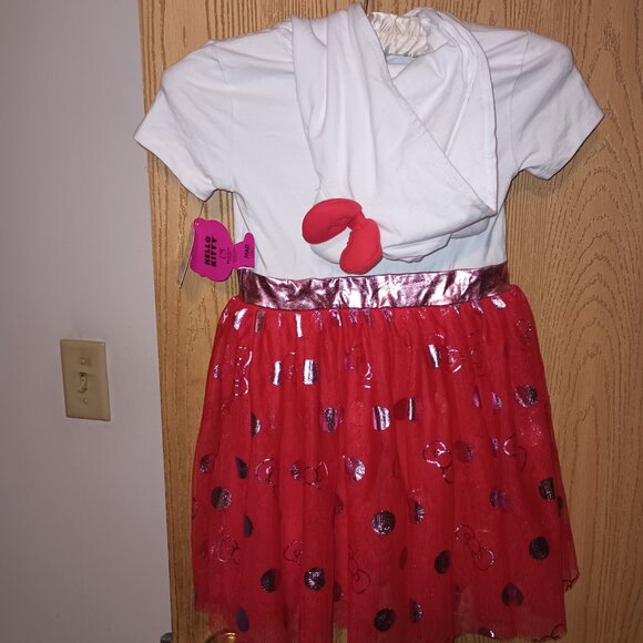 NEW Girls' Hello Kitty Hooded Cosplay Short Sleeve Tutu Dress - Red/White XS - Picture 6 of 8